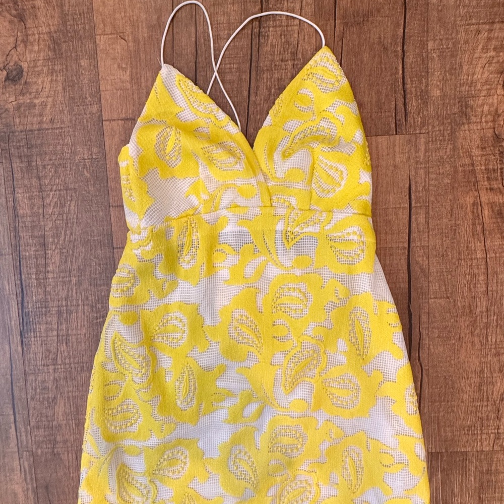 Anthropologie Maeve Yellow and White Lace Detail Dress
